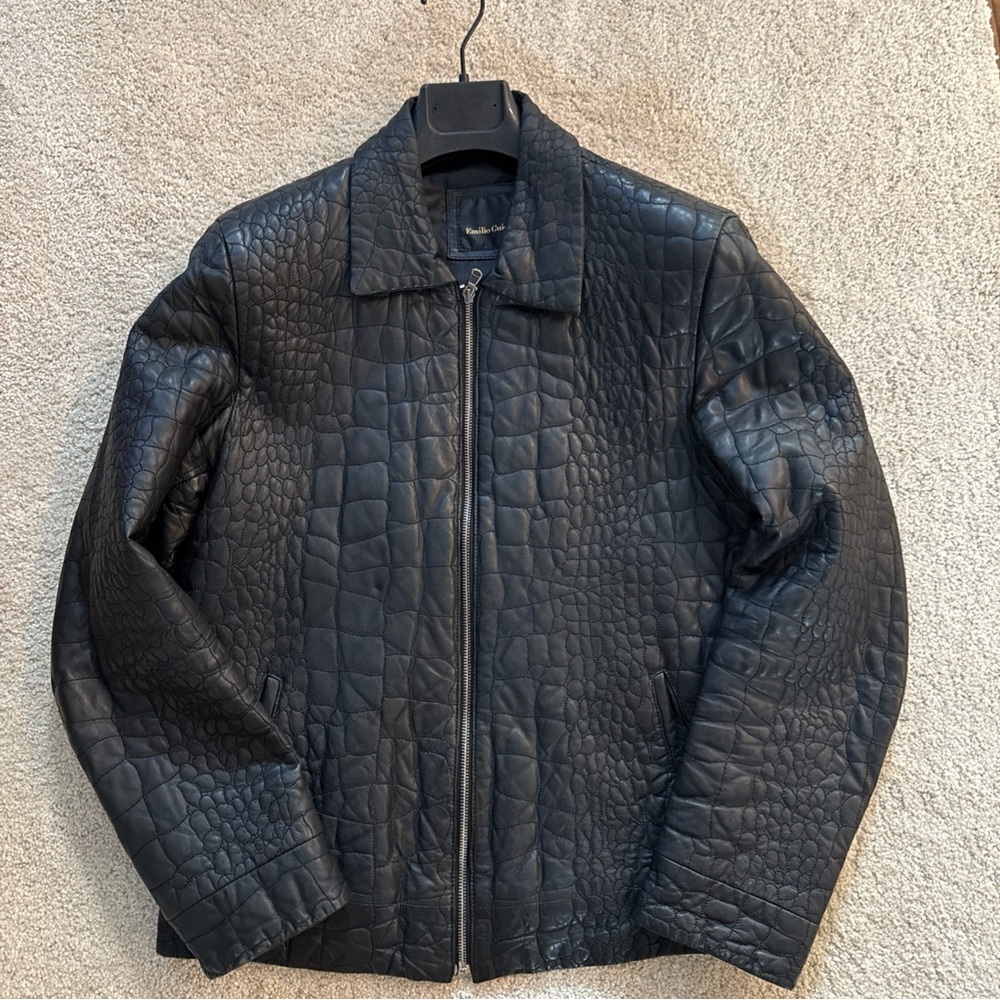 Men's Black Crocodile Textured Lamb Skin Leather Jacket
